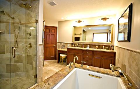 Wide view of the bathroom from the tub
